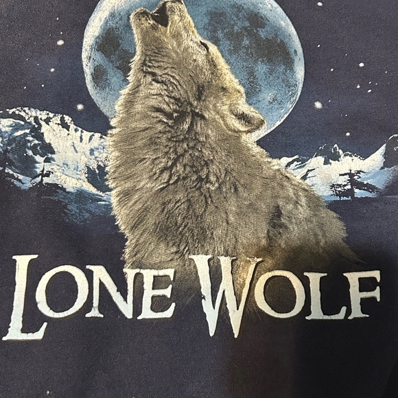 Vintage Jerzees Lone Wolf Moon Graphic Sweatshirt Size L Navy - Picture 13 of 13